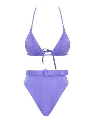 Noire Swimwear Bikini Coquillage À Design Nervuré - Violet