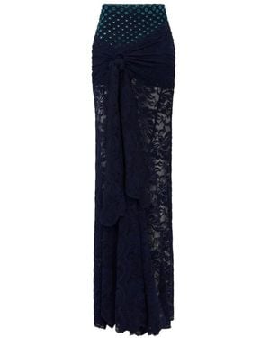 Rabanne Long Trompe-L'Œil Lace Skirt - Blue