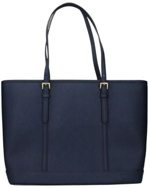 Michael Kors Large Jet Set Logo-Plaque Leather Tote Bag - Blue
