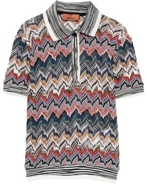 Missoni Zigzag-Knit Polo Shirt - Grey