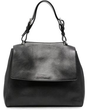 Orciani Medium Sveva Soft Logo-Plaque Foldover Tote Bag - Black
