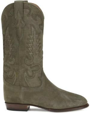 SHILOH HERITAGE Embroidered Suede Cowboy Boots - Green