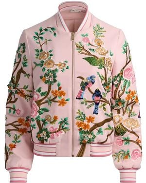 Alice + Olivia Floral-Embroidered Bomber Jacket - White