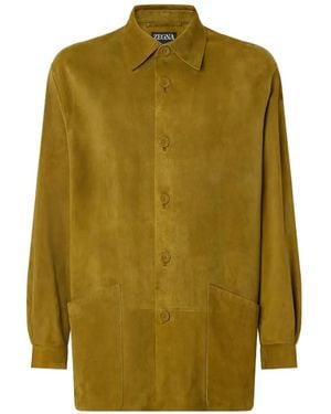 ZEGNA Buttoned Leather Overshirt - Green