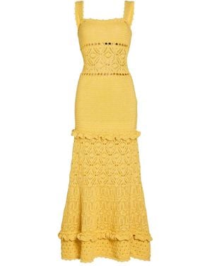 retroféte Gehäkeltes Winona Maxikleid mit Rüschen - Gelb