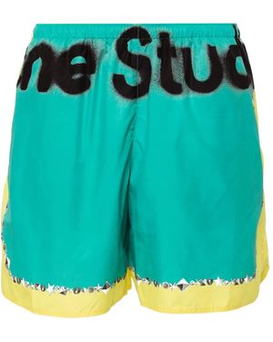 Acne Studios Logo-Print Ripstop Swim Shorts - Blue