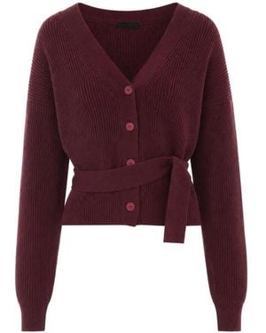 Dondup Belted Ribbed-Knit Cardigan - Purple