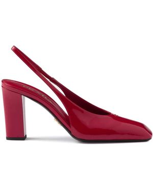 Prada 85 Mm Leren Slingback Pumps - Rood