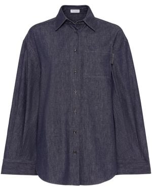 Brunello Cucinelli Camicia Denim Con Colletto A Punta - Blu