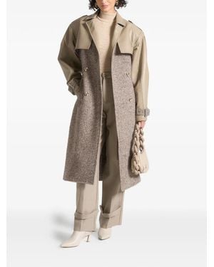 Manière De Voir Carina Herringbone-Pattern Wool & Faux-Leather Taupe Trench Coat - Natural