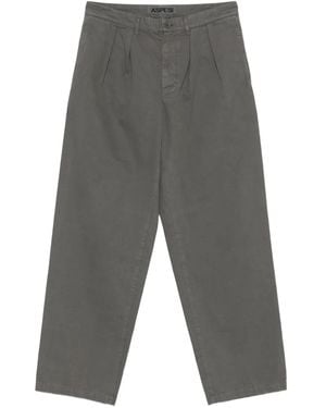 Aspesi Pleated Cotton Straight-Leg Trousers - Grey