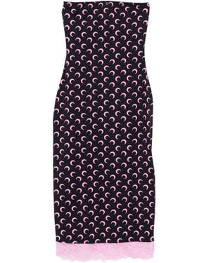 Marine Serre Moon-Print Lace-Trim Midi Dress - Purple