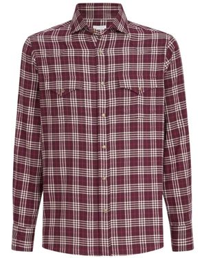 Brunello Cucinelli Cotton And Lyocell Tartan Flannel Western Shirt - Purple