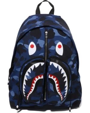 A Bathing Ape Camouflage-Pattern Shark Backpack - Blue