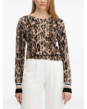 Morgan Leopard-Print Striped-Cuff Sweater - Black