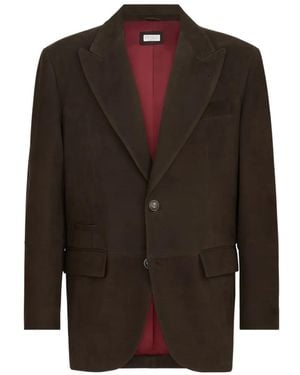 Brunello Cucinelli Nubuck Blazer With Peak Lapels And Metal Buttons - Brown
