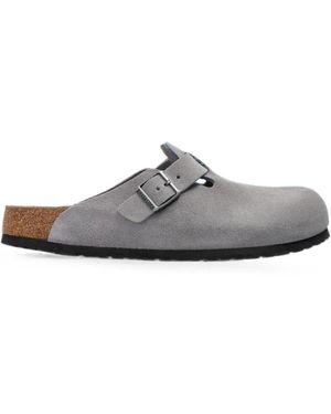 Birkenstock Boston Buckle-Fastening Suede Mules - White