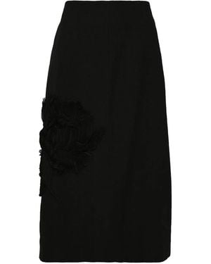 Jil Sander Rose-Applique Midi Skirt - Black