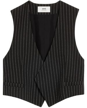 Ami Paris Pinstriped Crepe Vest - Black