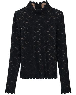 Ba&sh Lanea Floral-Lace Long-Sleeve Top - Black