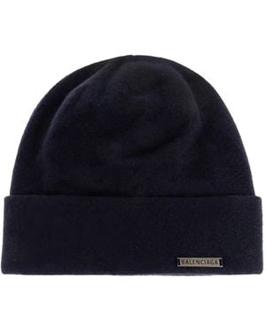 Balenciaga Logo-Plaque Beanie - Blau