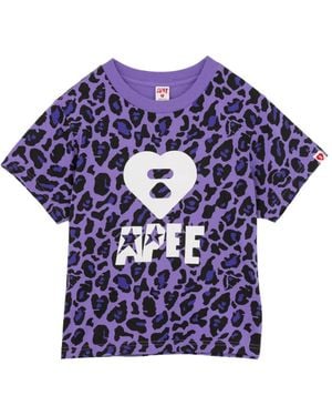 AAPE BY A BATHING AP Leopard-Print Logo-Print T-Shirt - Blue