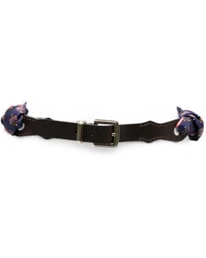 Etro Paisley-Print Leather-Panel Belt - White