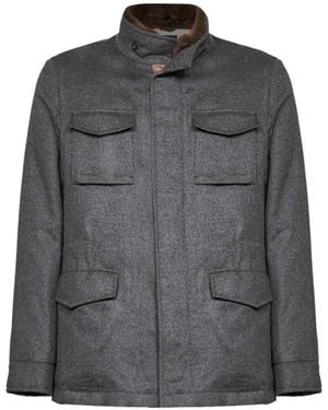Barba Napoli Fur-Trimmed Field Jacket - Grey