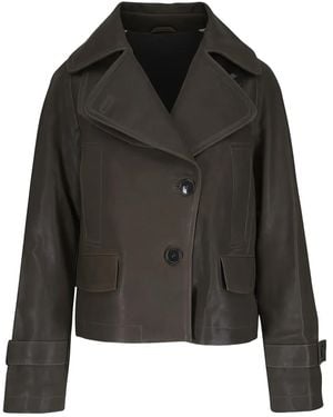 ODEEH Button Leather Jacket - Black