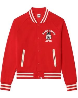A Bathing Ape Veste Appe En Maille À Rayures Et Appliqué - Red