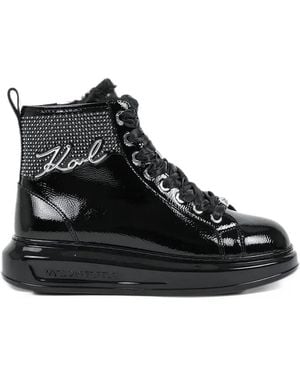 KARL LAGERFELD Kapri Crystal-Embellished Patent-Leather Boots - Black
