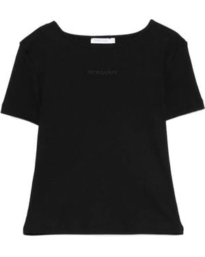 Patrizia Pepe Ribbed Logo-Embroidered T-Shirt - Black