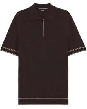 BOSS Zip-Fastening Tipped Polo Shirt - Black
