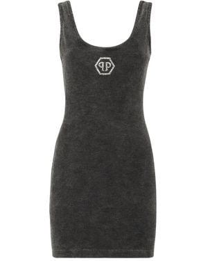 Philipp Plein Hexagon Ribbed-Knit Tank Mini Dress - Black