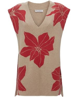 JW Anderson Floral-Motif Intarsia-Knit Vest - Red