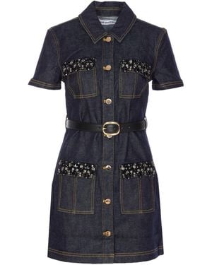 Self-Portrait Crystal-Embellished Denim Mini Dress - Blue