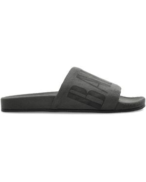 Balenciaga Logo-Print Slides - Grey