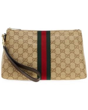 Gucci Kleine Gg Clutch Mit Web - Natur