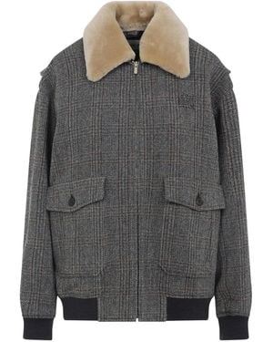 Miu Miu Karierte Bomberjacke mit Shearling-Kragen - Grau