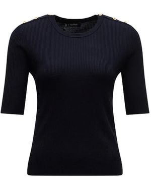 Max Mara Button-Embellished Ribbed-Knit Sweater - Black