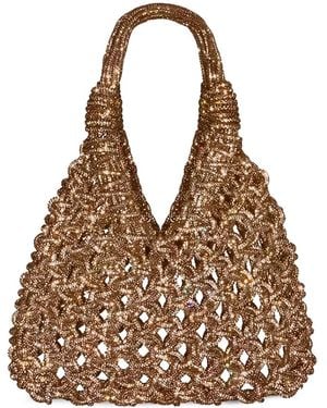 HIBOURAMA Vannifique Crystal-Embellished Woven Tote Bag - Brown