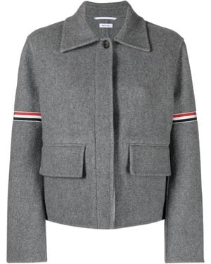 Thom Browne Grosgrain-Stripe Brushed Jacket - Grey