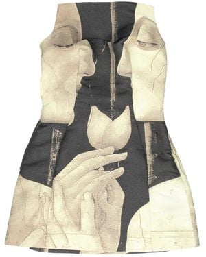 Cult Gaia Portrait-Print Strapless Mini Dress - Grey