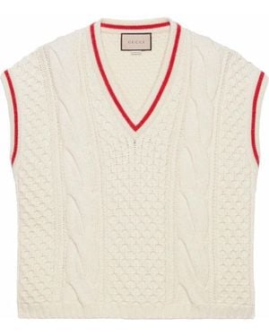 Gucci Cable-Knit V-Neck Vest - Natural