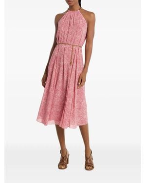 Michael Kors Chain-Belt Halter Midi Dress - Pink