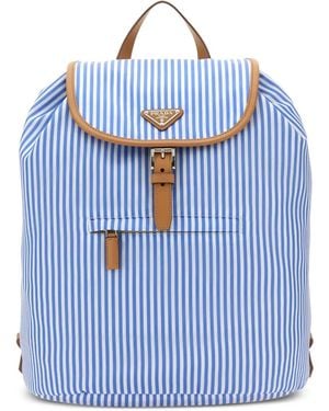 Prada Striped-Pattern Leather-Trimmed Backpack - Blue