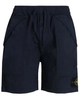 Stone Island Drawstring Logo-Patch Shorts - Blue
