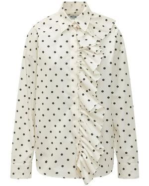 MSGM Ruffled Polka-Dot Shirt - White