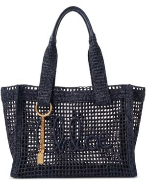 Chloé Logo-Embroidered Open-Knit Tote Bag - Blue