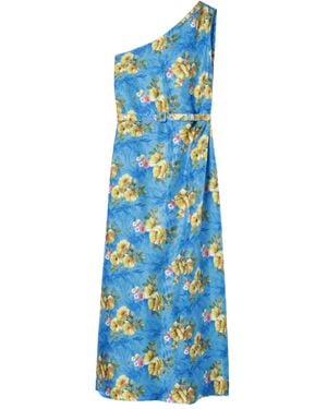 La DoubleJ Roy One-Shoulder Floral-Print Midi Dress - Blue